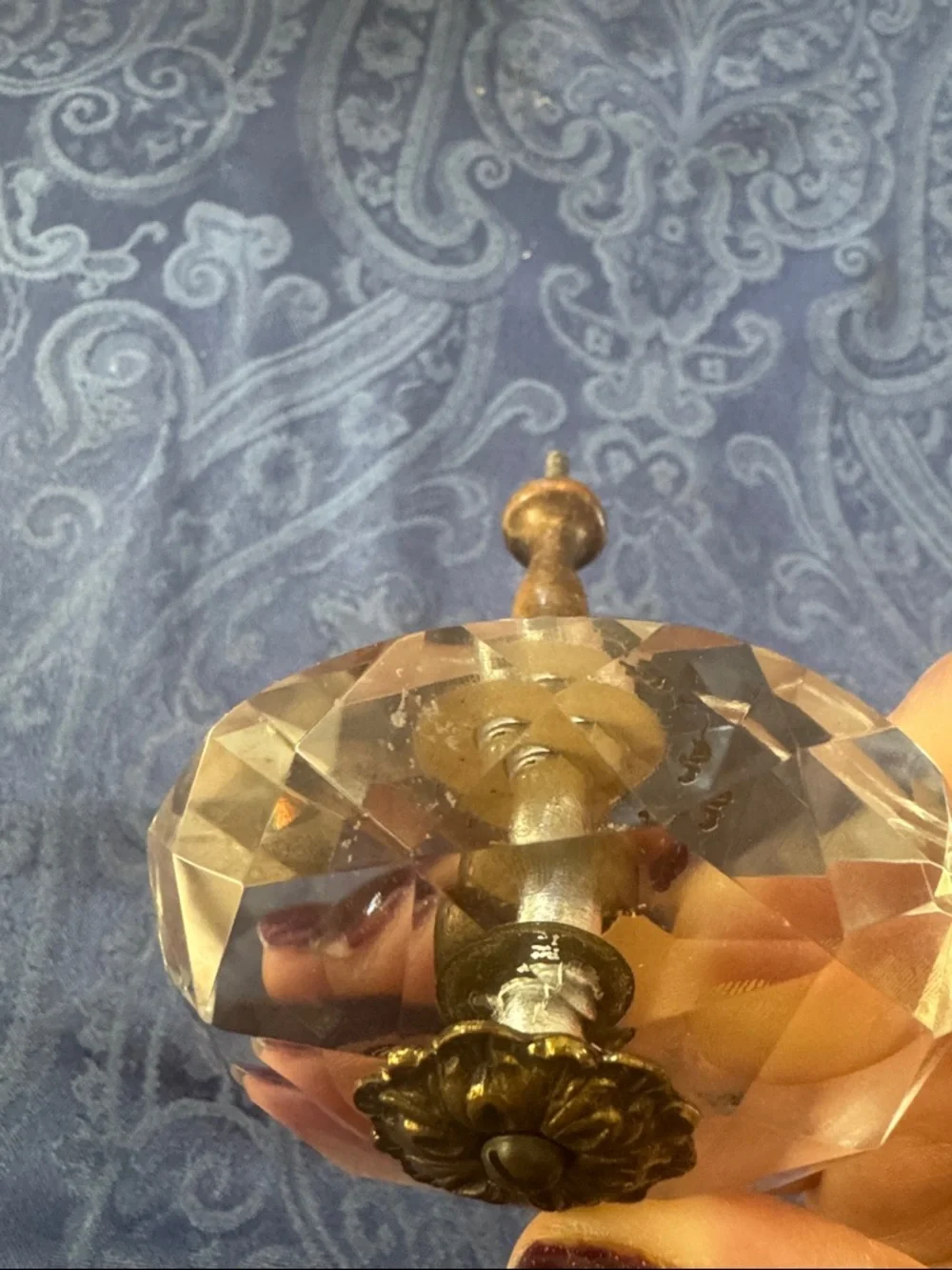 Vintage Pair of Crystal and Brass Curtain Hold backs